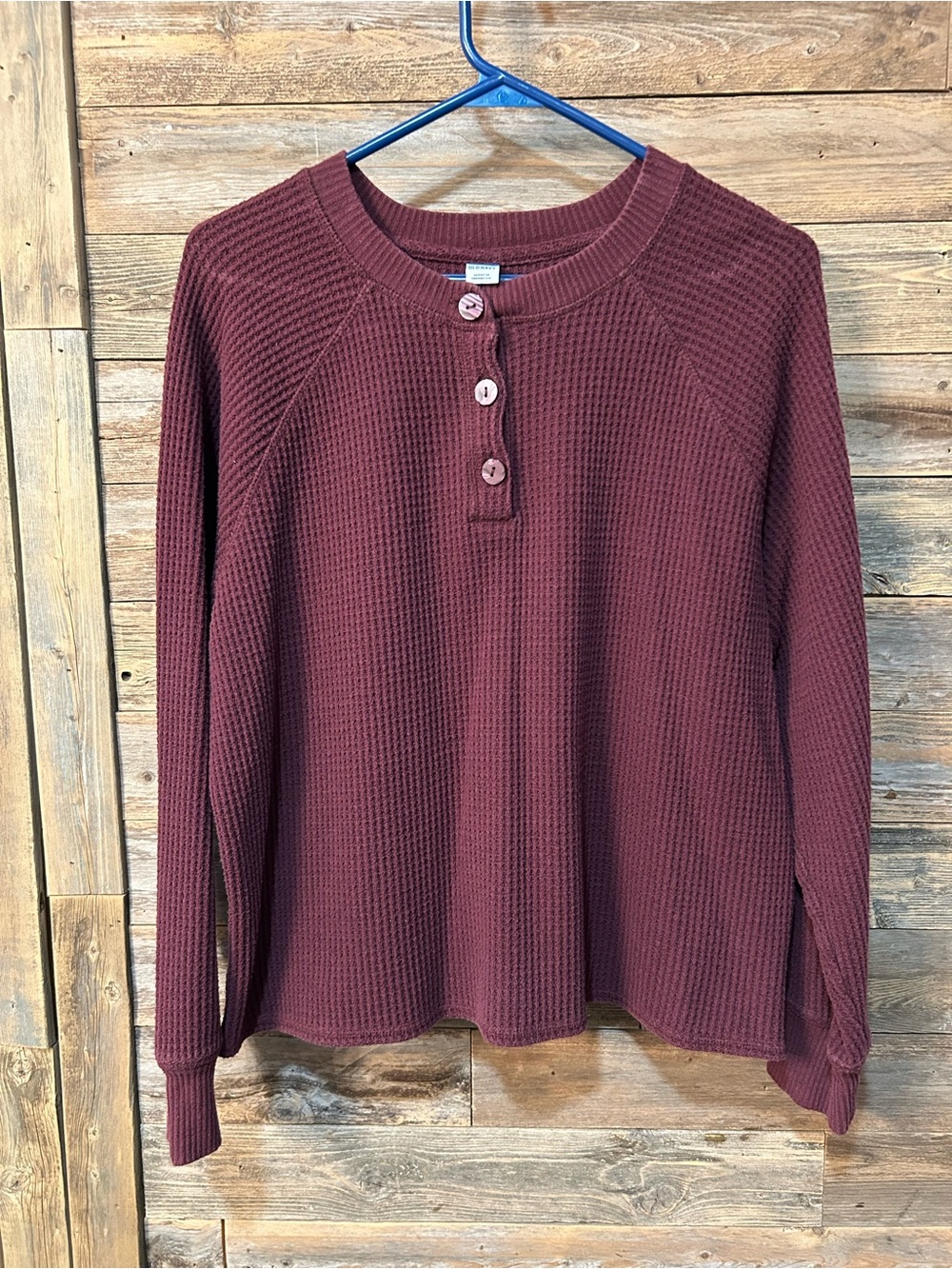 Old Navy Women’s Burgundy Waffle Henley Top - size L